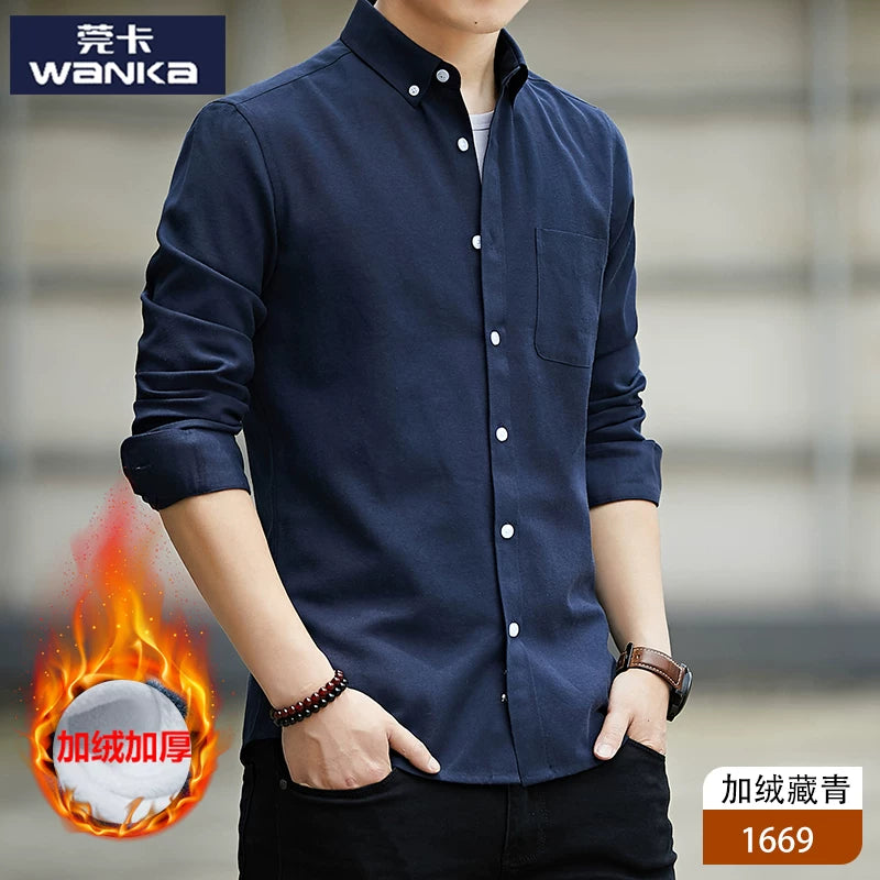 Kişilər üçün uzunqol köynək, gənclik üslubunda, boş forma, dəbli brend, yüksək səviyyəli Oksford parça, düz rəng, payız geyimi, gündəlik üst geyim.