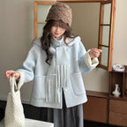 Avropa üslubunda 2025 Payız/Qış Koreya üslubunda eşarp, papaq, iki tərəfli kaşmir palto, qadın qısa yun palto, qalın