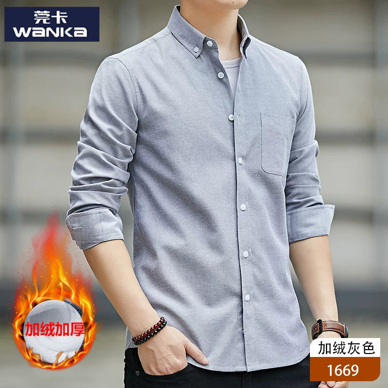 Kişilər üçün uzunqol köynək, gənclik üslubunda, boş forma, dəbli brend, yüksək səviyyəli Oksford parça, düz rəng, payız geyimi, gündəlik üst geyim.