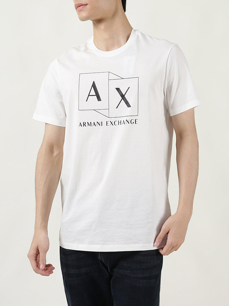 Armani AX Men's Cotton Geometric Logo Print Slim Fit Scoop Neck Short Sleeve T-Shirt 3DZTAD ZJ9AZ