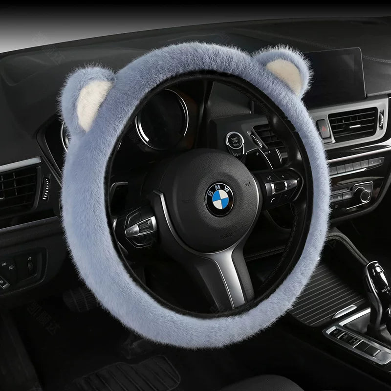 Luxury ear steering wheel cover, winter warmth and cold protection, popular online goddess car steering wheel cover, universal type.
