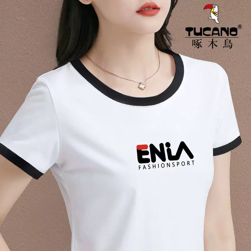 Clearance clearance Woodpecker marka böyük ölçülü təmiz pambıq dəyirmi boyun qısaqol köynək qadın yay yeni nazik ins moda top