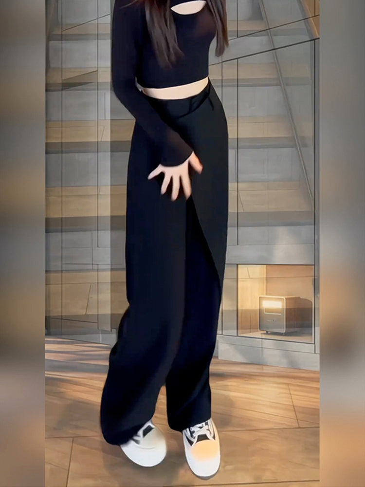 Qadınlar üçün yeni yay qara rəngli kostyum gündəlik şalvar, böyük ölçülü, yüksək belli, arıqladıcı, boş, düz ayaqlı şalvar, bir az kök qadınlar üçün.