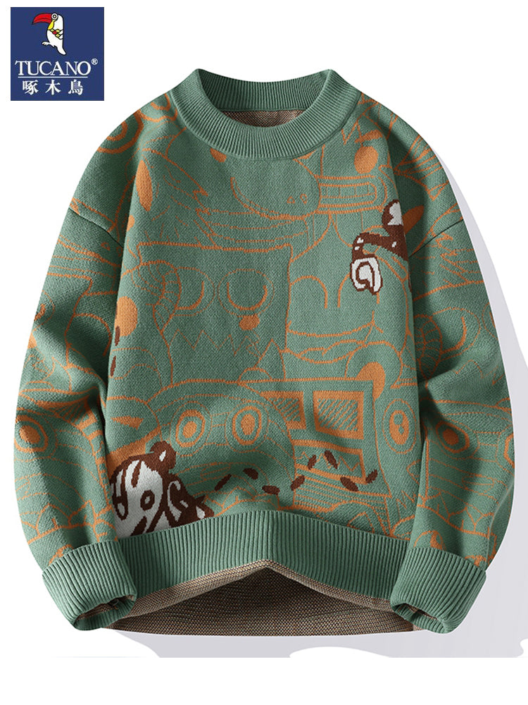 Woodpecker Kişi İdman Uzunqol Futbolkası, Payız və Qış Dəbli Üst Geyimləri, Yüksək Səviyyəli Payız Boş Yaxalı Amerika Üslublu Sviter