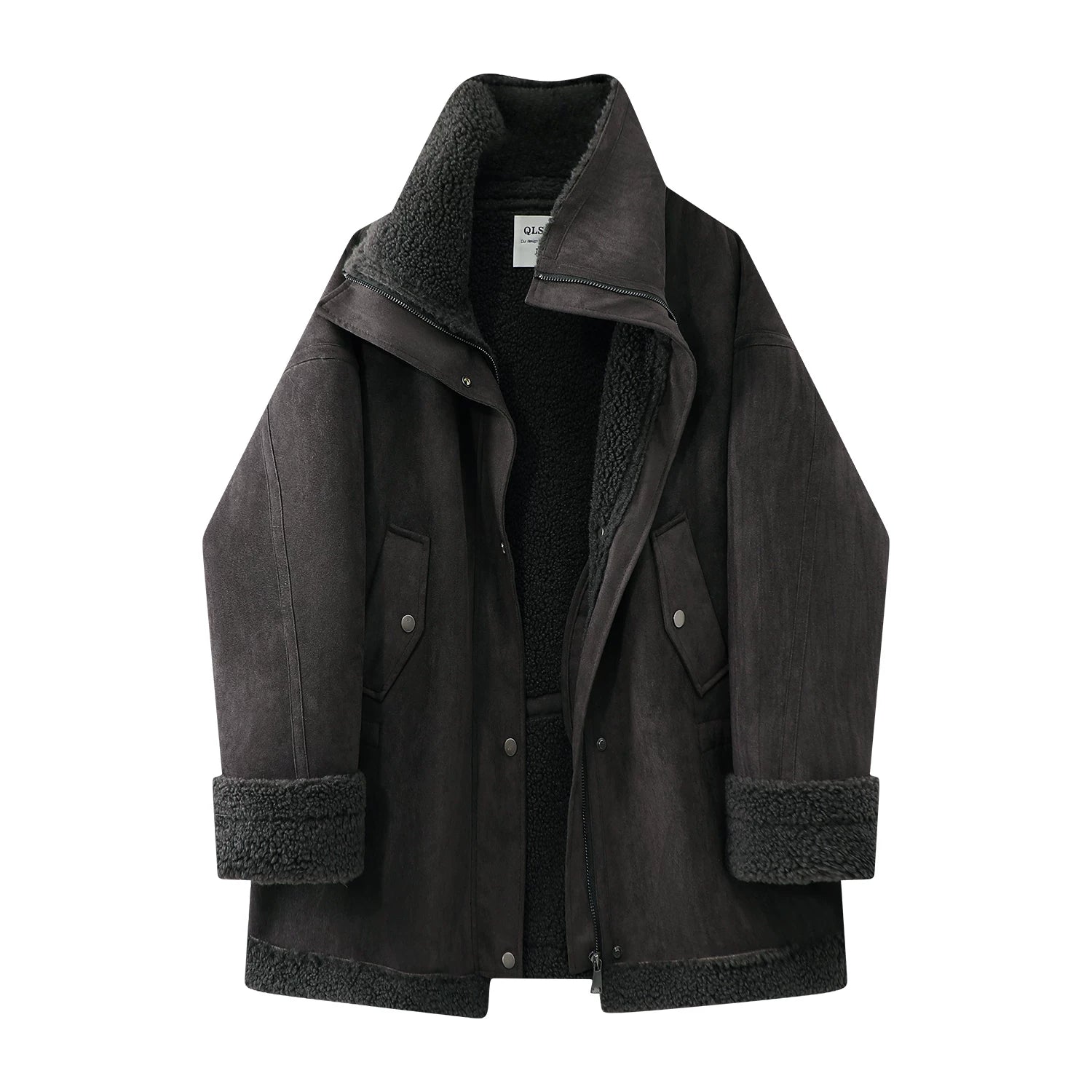 Cholisa Qadın Qırxma Paltosu, 2025-ci ilin Qışı, Orta Uzunluqlu, Koreya Üslubunda, Qalınlaşdırılmış, Yüksək Səviyyəli Motosiklet Pambıq Yastıqlı Gödəkçə