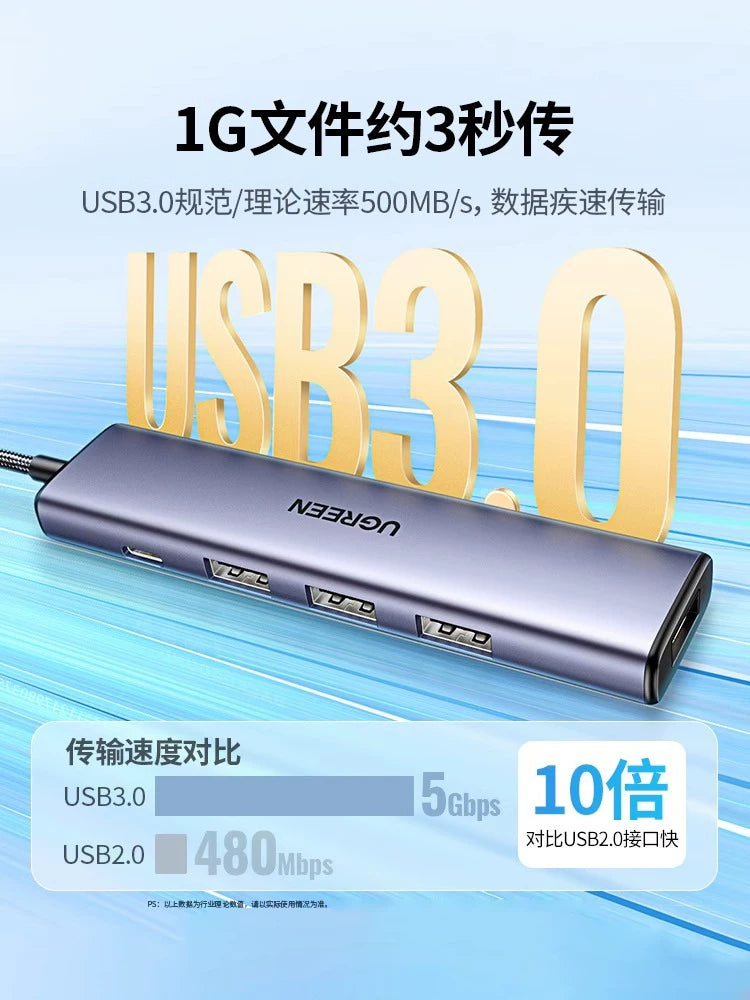 Green Alliance usb genişləndirici dəsti splitter fiş çox portlu typec uzatma hub3.0 xarici adapter u disk enerji təchizatı ilə konvertasiya noutbuk planşet stolüstü usp multi-interfeys genişləndirilməsi dok - 2