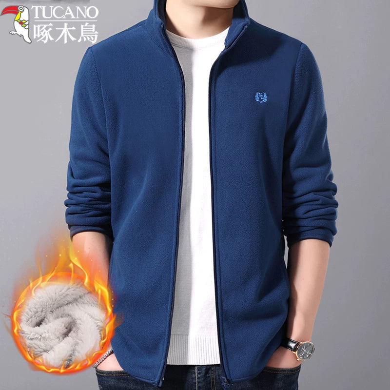 Ağacdələn kişi üçün flis gödəkçə, payız və qış üslubunda, dayaq yaxalı gödəkçə, flis astarlı və qalınlaşdırılmış flis sviter, kişi üst geyimi hırka