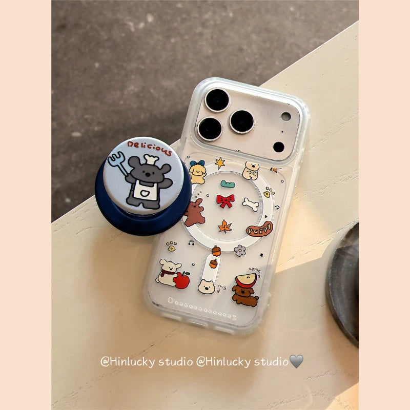 Hinlucky əyləncəli cizgi filmi sevimli bala maqnit tutacağı Apple 17 mobil telefon qutusu iphone16promax yeni 15 yarı şəffaf buzlu 14 yıxılmağa qarşı qoruyucu örtük 13 yaradıcı və super gözəl görünüşlü