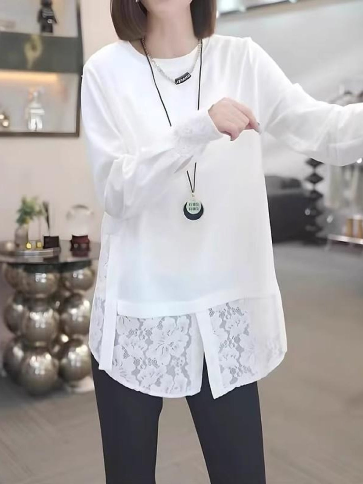 2026 Yaz Yeni Gəlişi, Saf Pambıqdan Yamaqla Bükülmüş Krujeva Uzunqollu Köynək, Böyük Ölçülü Qadınlar üçün, Qəşəng və Boş Üst Qat