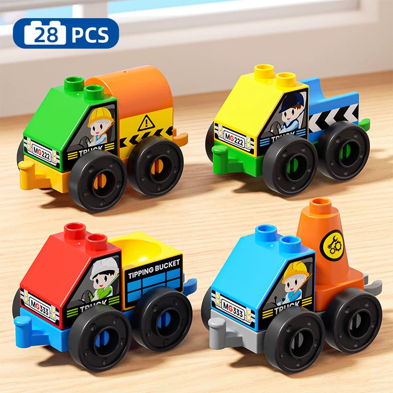 Uşaq tikinti bloku tapmaca oyuncağı, böyük hissəciklər arabası, körpə üçün çoxfunksiyalı kiçik araba, oğlan və qız üçün hədiyyə arabası.