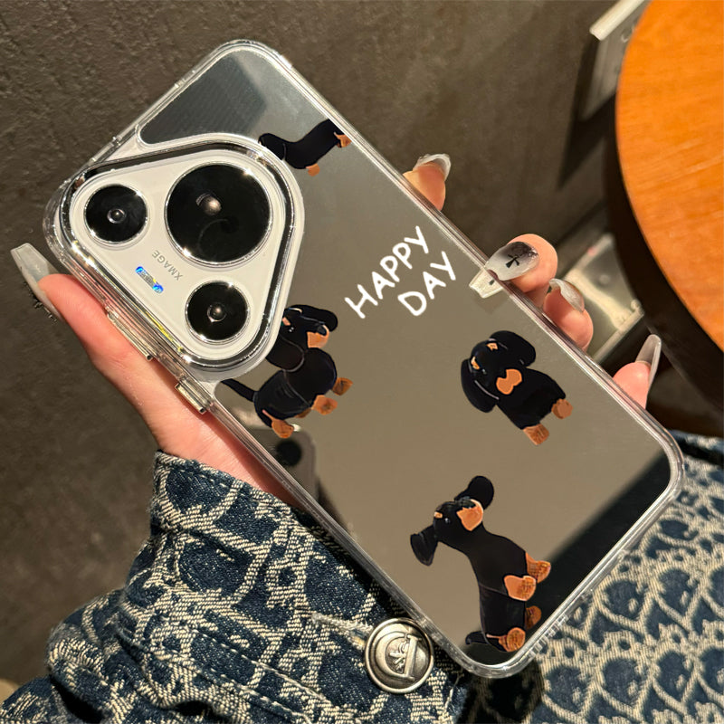 ins dachshund puppy apple 16 15plus apple 14 üçün uyğun Promax mobil telefon qutusu güzgüsü iPhone17 makiyaj güzgüsü xr/xs Huawei Pura70 yüksək səviyyəli p50 sadə Mate30