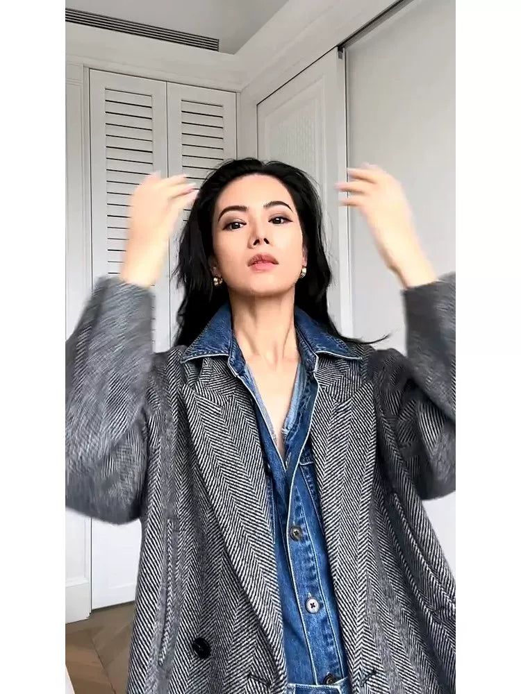 2025 Payız Mövsümü Yeni Qadınlar üçün Amerika Retro Rahat Təsadüfi Stil Tənbəl Dizaynlı Denim Köynək