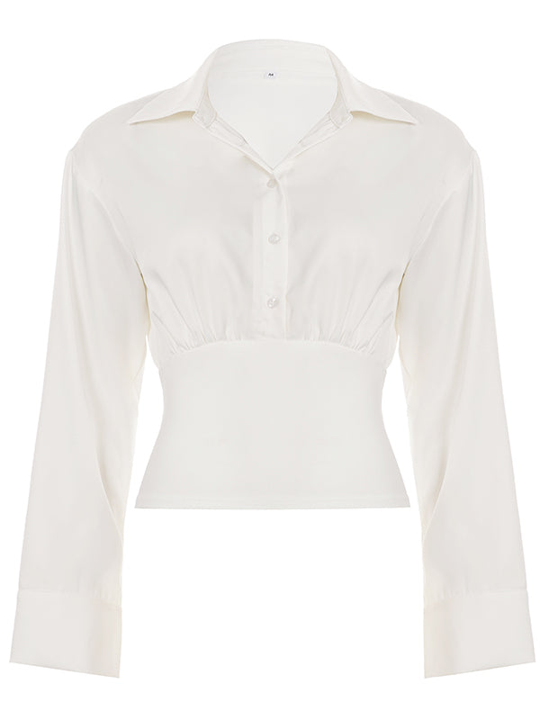 ROCKMORE [Yüksək IQ və Cazibədar Qız] Qadınlar üçün Ağ Belli, Düyməli Uzunqol Köynək, Seksual və Zərif Top