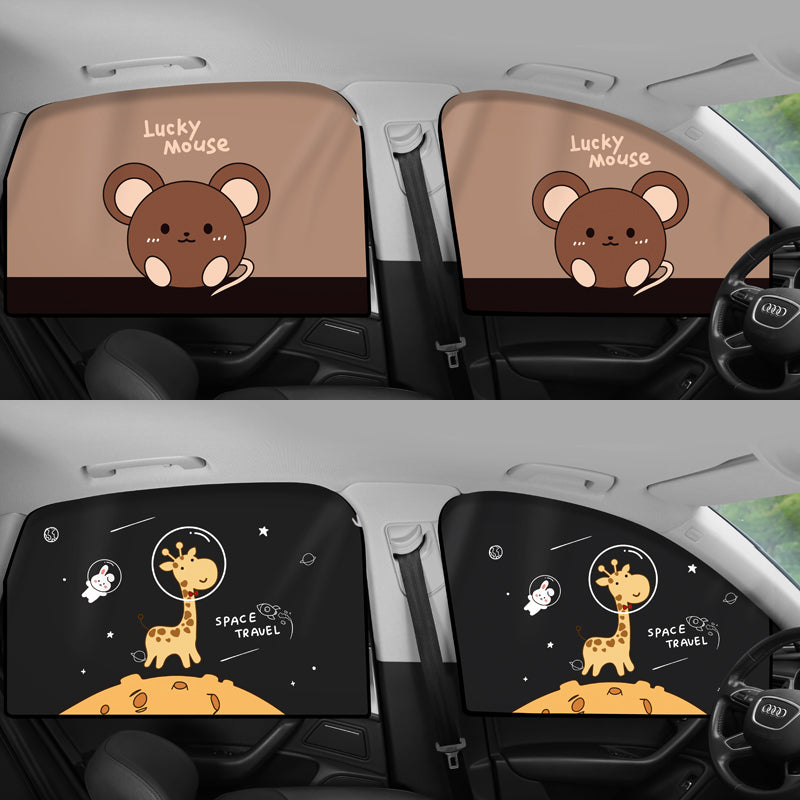 Car sunshade, interior window shade, magnetic car interior sunshade and heat insulation sunshade, children's cartoon style.