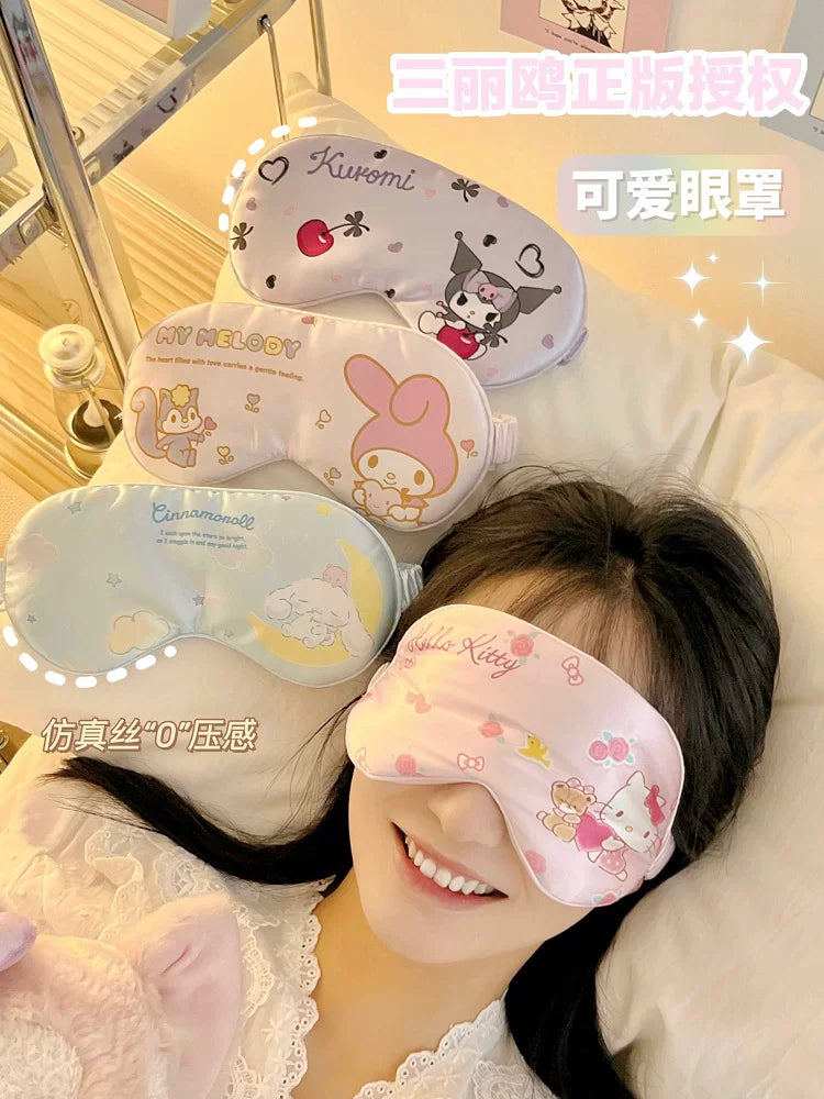 Sanrio orijinal səlahiyyətli buz ipək göz maskası yuxuya kömək edir, nəfəs ala bilir və tələbələr və qızlar üçün yuxu və səyahət etmək üçün sevimlidir.