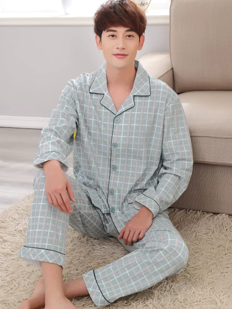 Langsha Kişilər üçün Təmiz Pambıq Pijama 2025 Yeni Yaz və Payız Nazik Uzunqollu Böyük Ölçülü Payız və Qış Kişilər üçün Ev Geyimləri Dəsti