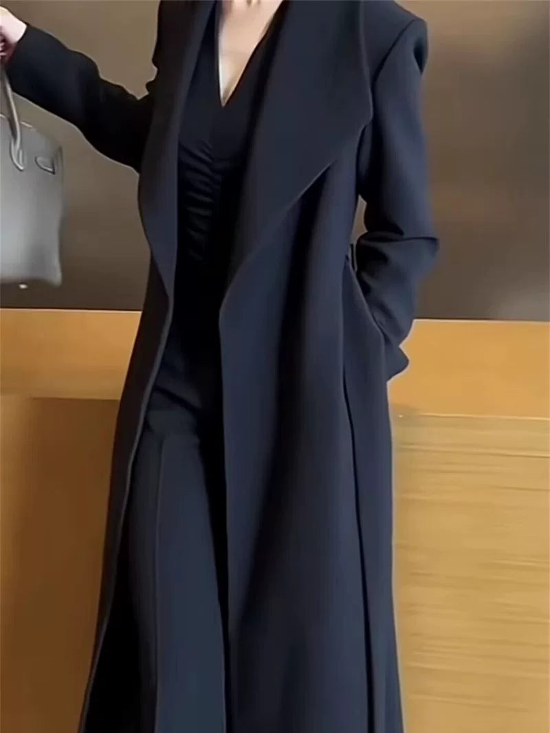 Autumn New Style, Fashionable, Slimming Long Trench Coat with High Waisted Pants