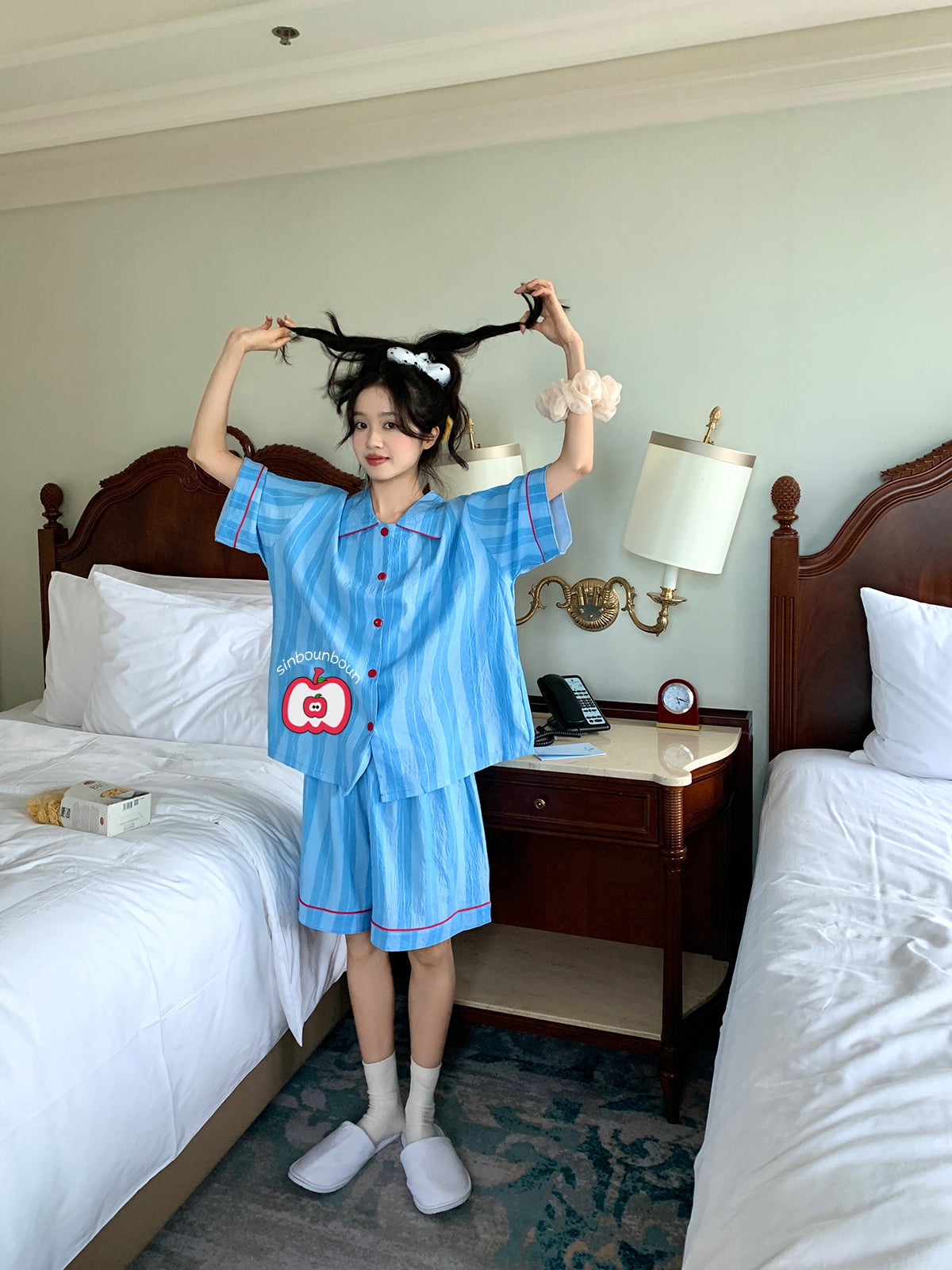 Xinbangbang Homedress qadınlar üçün zolaqlı qısaqol pijama 2025 yeni yay nazik üslublu boş ev geyimi dəsti