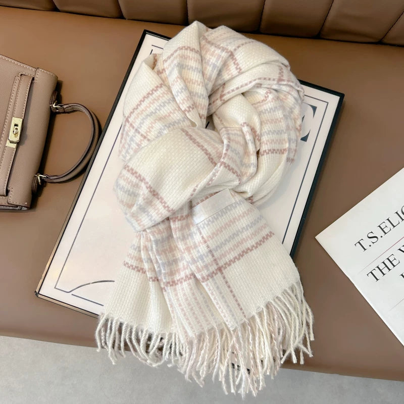 Kişilər və qadınlar üçün açıq-ağ rəngli dama-dama şərf, 2025-ci il yeni Koreya üslubunda, yüksək səviyyəli və çoxfunksiyalı, tələbə hədiyyəsi kimi mükəmməl, isti boyun isidicisi.