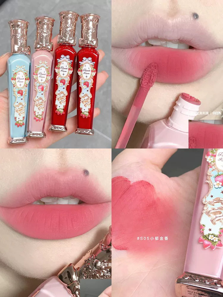 Flower Knows Çiyələk Rokoko Dodaq Kremi, Dodaq Boyası, Dodaq Palçığı, Payız/Qış Parlaqlaşdırıcı Dodaq Parıldadıcısı, Çılpaq Rənglər, Mat Məxmər Sonluq