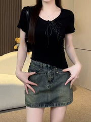 Böyük Ölçülü Şirin və Acılı Qeyri-müntəzəm Qısa Qollu Köynək, 2026 Yay Yeni Modeli, Böyük Ölçülü Qadınlar üçün İncə Formalı Top