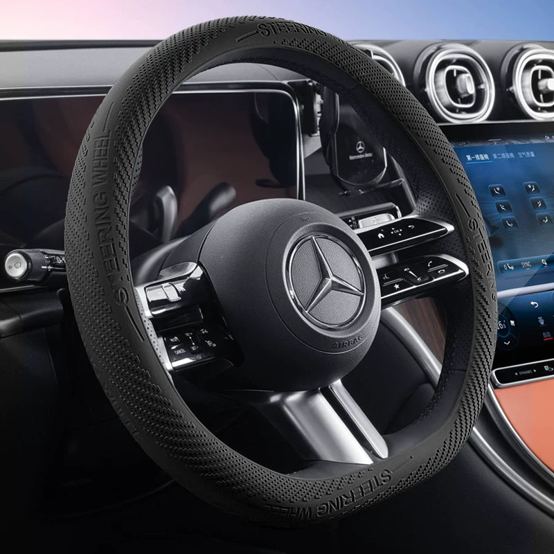 Car silicone steering wheel cover, for all seasons, sweat-absorbent, non-slip, ultra-thin, premium-looking steering wheel accessory.