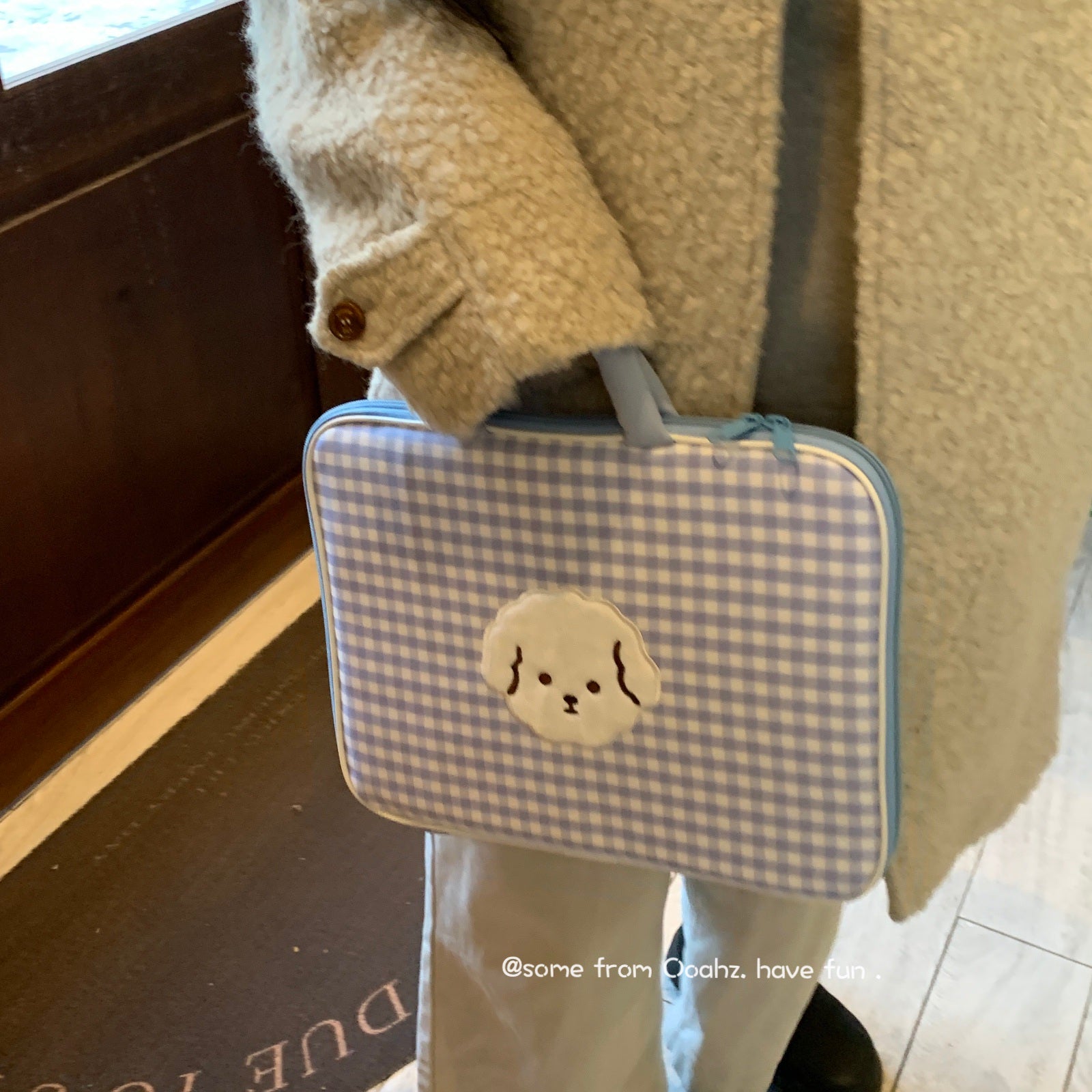 Bichon Blue Checkerboard~Koreya Sevimli Cizgi Film Portativ Noutbuk Saxlama Çantası 13 düymlük Layner Qoruyucu Çanta