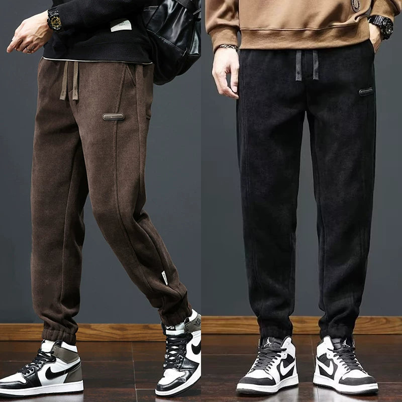 Kişilər üçün 2025-ci ilin yaz və payız şalvarları Yeni Stil, Yun astarlı məxmər gündəlik şalvarlar, Boş Fit, İdman şalvarları, Uzun şalvarlar, Dəbli