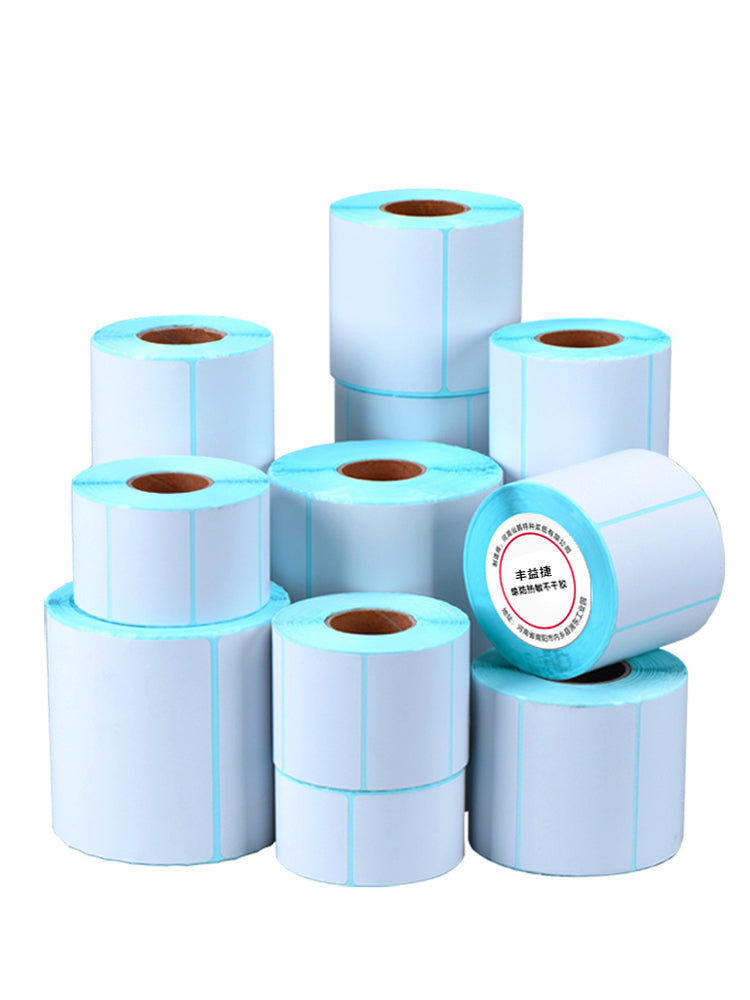 Üç davamlı istiliyə həssas öz-özünə yapışan etiket stikeri kiçik rulonlu özək suya davamlı CC3/CC4 printer etiket kağızı elektron miqyaslı çap kağızı sintetik etiket stiker zərgərlik məmulatı bütöv qutu barkod kağızı 60*40/70*50
