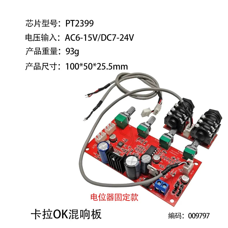CD2399 karaoke mikrofonu gücləndirmə lövhəsi karaoke reverberasiya lövhəsi karaoke oxuma gücləndirici lövhə ikili enerji təchizatı AC12V