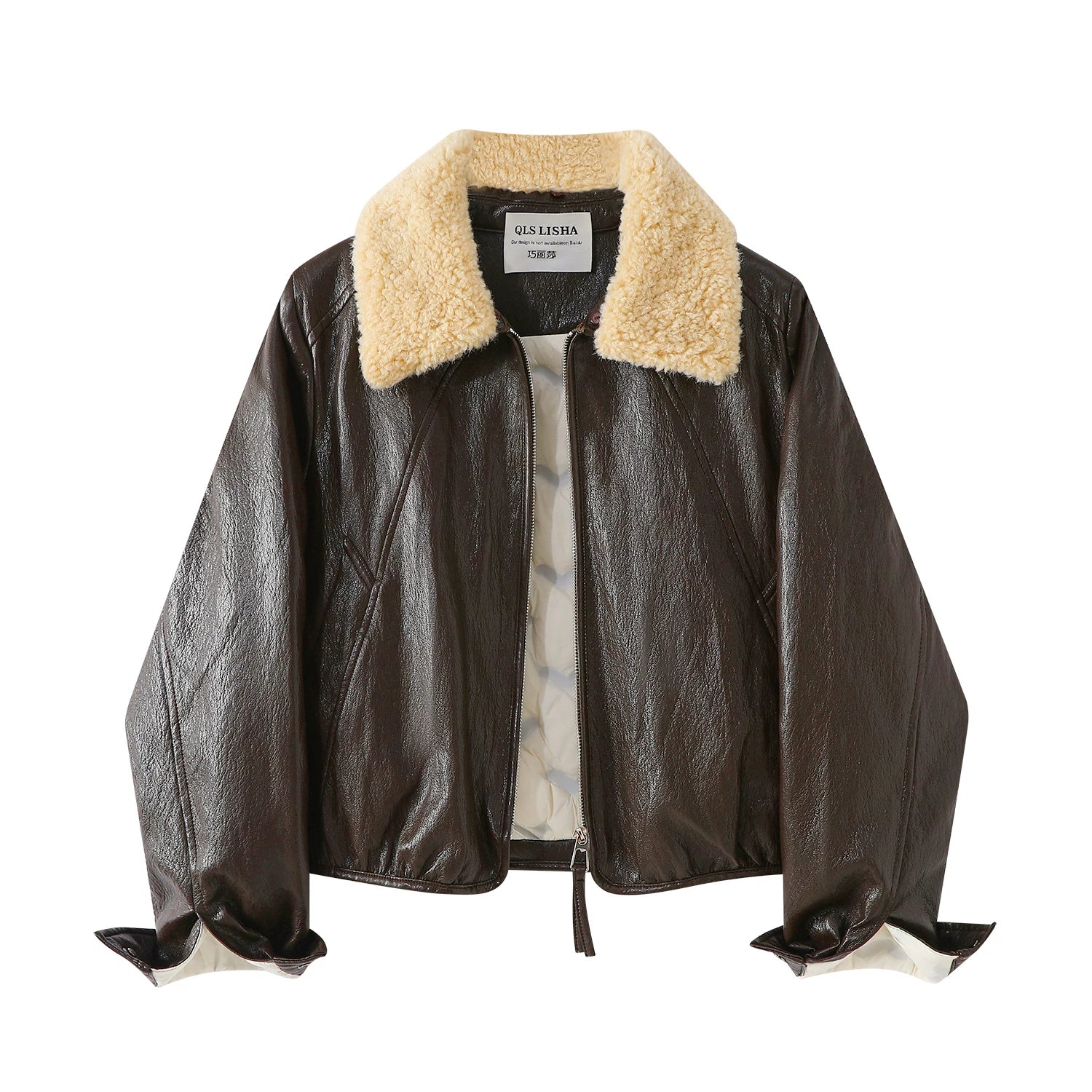 Cholisa Çıxarıla Bilən Quzu Yunlu Yaxalıqlı Dəri Gödəkçə Qadın Payız və Qış Maillard İsti və Qalın Tüklü Palto