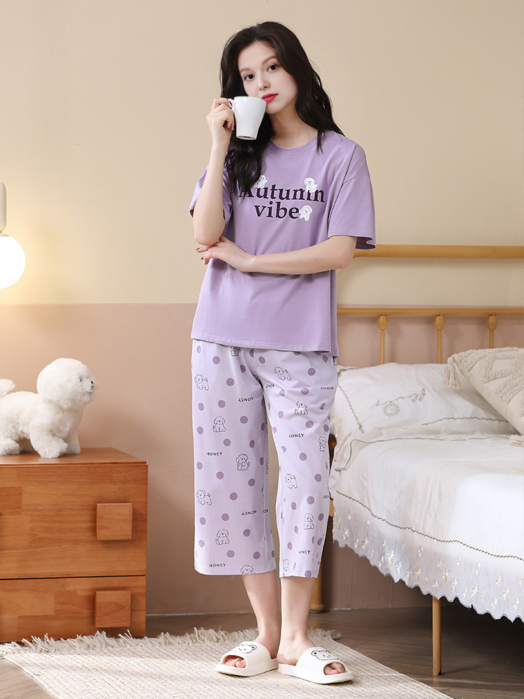 Fenton qadın pijama yay təmiz pambıq nazik qısaqol qısaqol şalvar kostyumu qadın təmiz pambıq sevimli gündəlik ev geyimi
