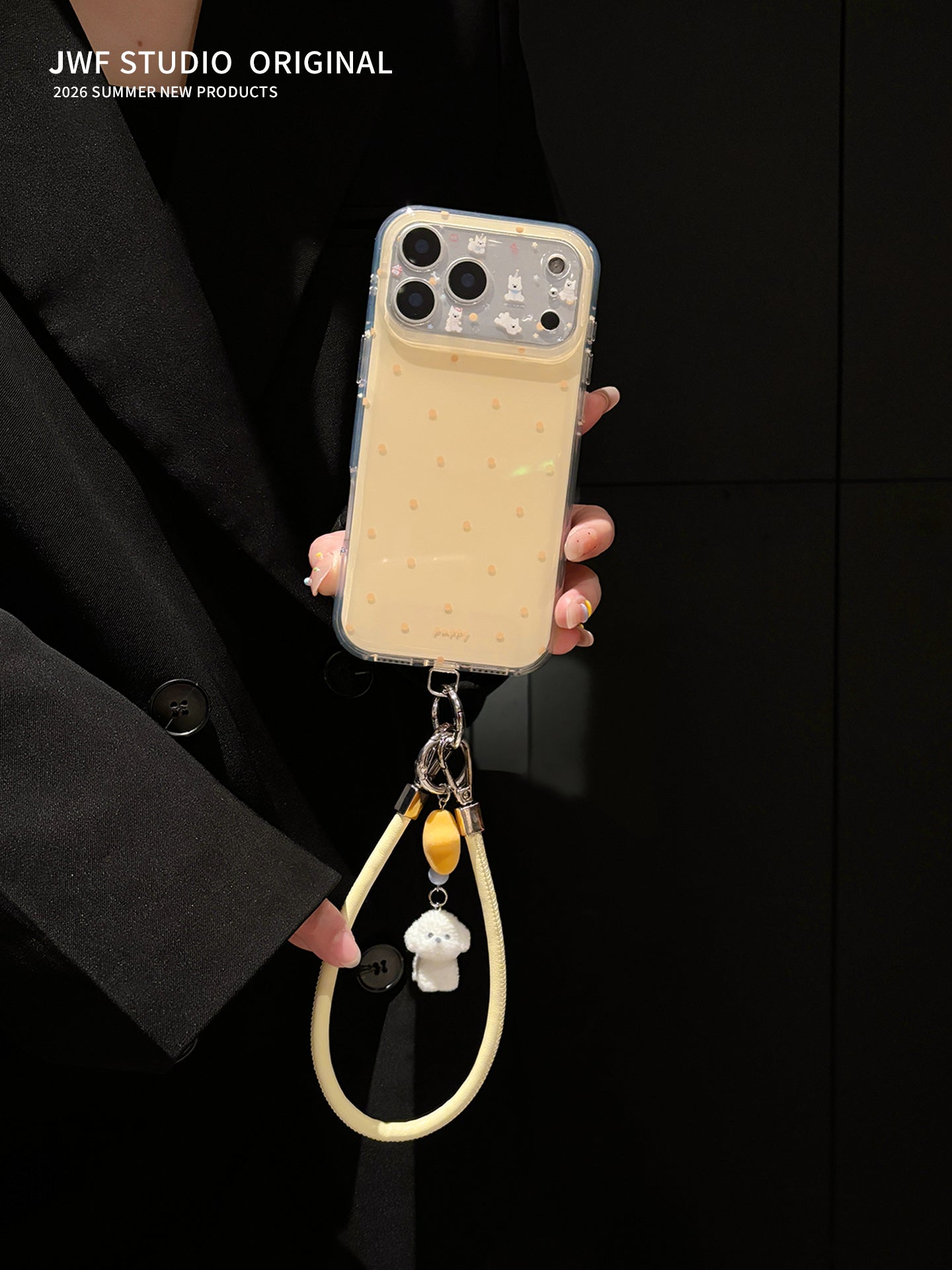Erkən yay ins sadə açıq sarı polka nöqtəli West Highland Apple 17promax crossbody mobil telefon qutusu Koreya üslublu iphone16pro yeni 16 qadın 17pro lanyard təzə 15pro yumşaq qoruyucu örtük