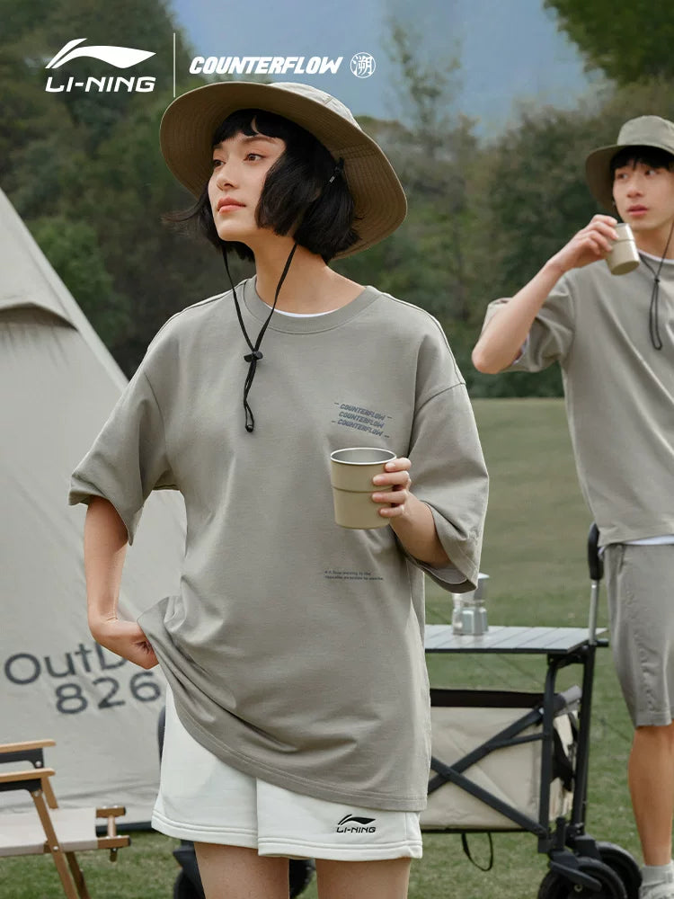 Li Ning Outdoor CF Traceability | Popsicle T Boş Qısaqol T-shirt Kişi və Qadın Yay Nəfəs Alır, Rahat və Təsadüfi Cüt Üslubu
