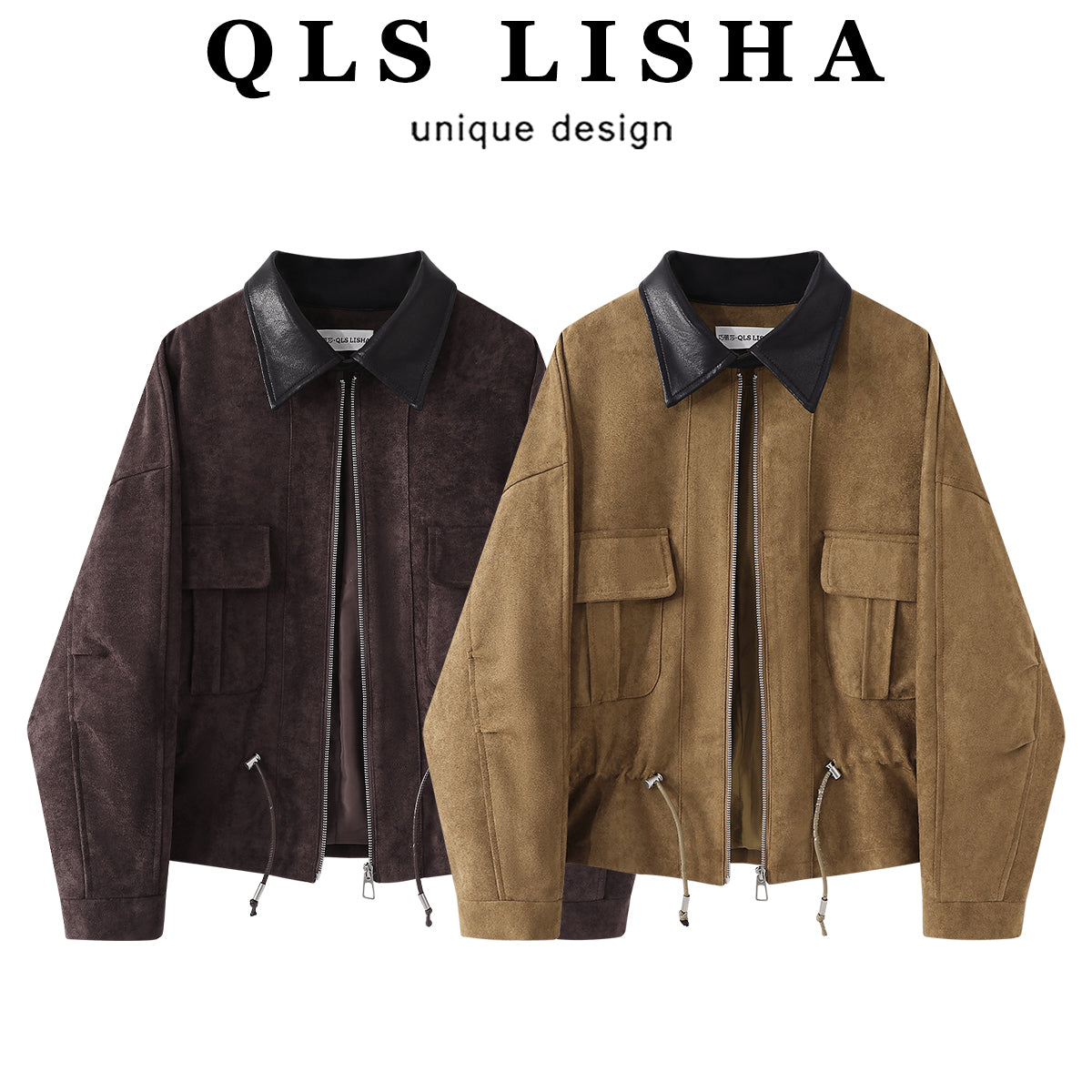 Chola Lisa-nın qadınlar üçün şık yamaqlı Koreya retro boş zamşa paltosu, payız zərif yaxa gödəkçəsi.