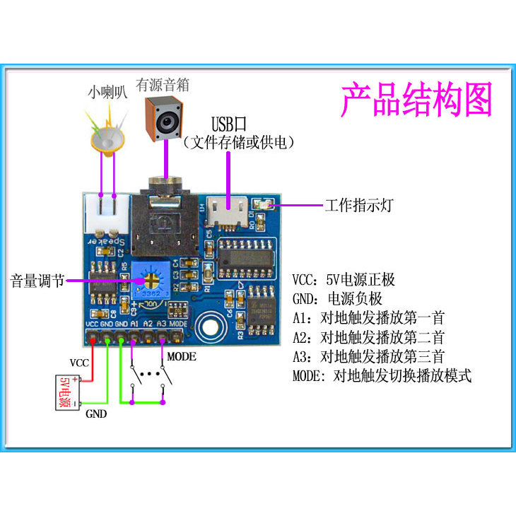 MP3 oxutma modulu fləş yaddaşı DIY mikro nəzarətçi M2 ilə səs siqnalını bir dəfə oxutmağı işə salır