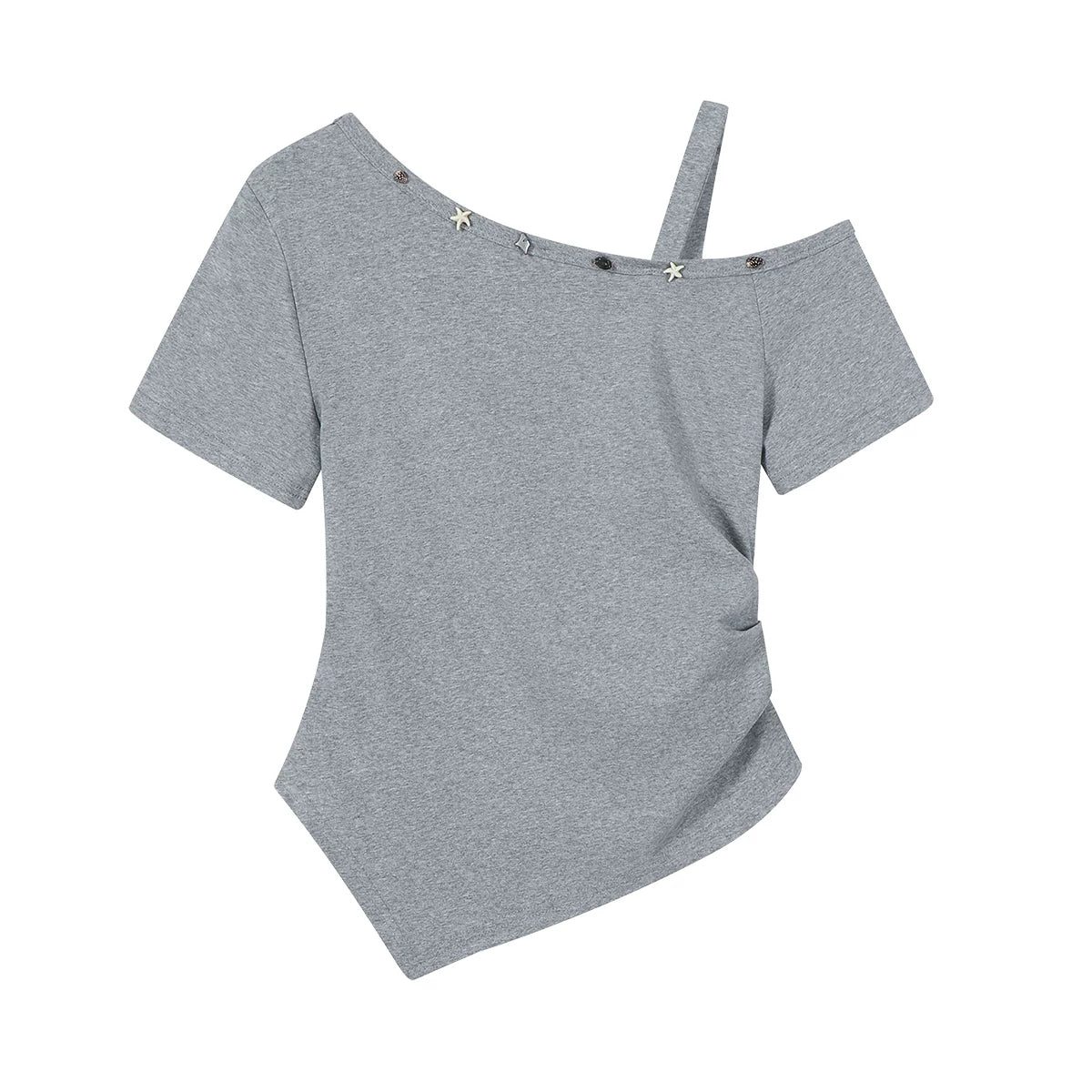 Chalisa Qadın Dizayner Topu, 2026 Yeni Stil, İsti Satış, Zərif, Arıqladıcı, Çiyinsiz Ağ Qısa Qollu Köynək, Yay Geyimi