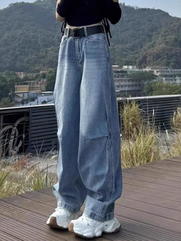 Qadınlar üçün Böyük Ölçülü Amerika Üslublu Əyri Cins Şalvar, 2026 Yaz Yeni Gəlişi, Boş Forma, Yüksək Bel, Arıqladıcı Düz Ayaqlı Geniş Ayaqlı Şalvar