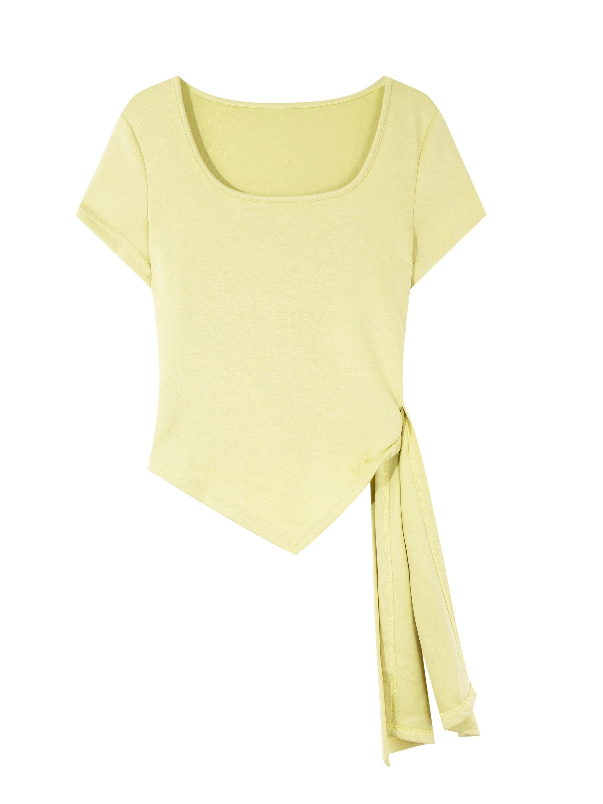 Qadınlar üçün təmiz və cazibədar üslubda, qalstuklu, kvadrat yaxalı qısaqol futbolka, yeni yay üslubunda, böyük ölçüdə, kök qızlar üçün unikal və arıqladıcı köynək.