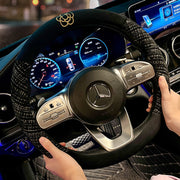 Qış üçün peluş qızdırılan avtomobil sükan örtüyü, qadınlar üçün avtomobil salonu sükan örtüyü üçün yeni yüngül lüks kameliya qoruyucu örtük.