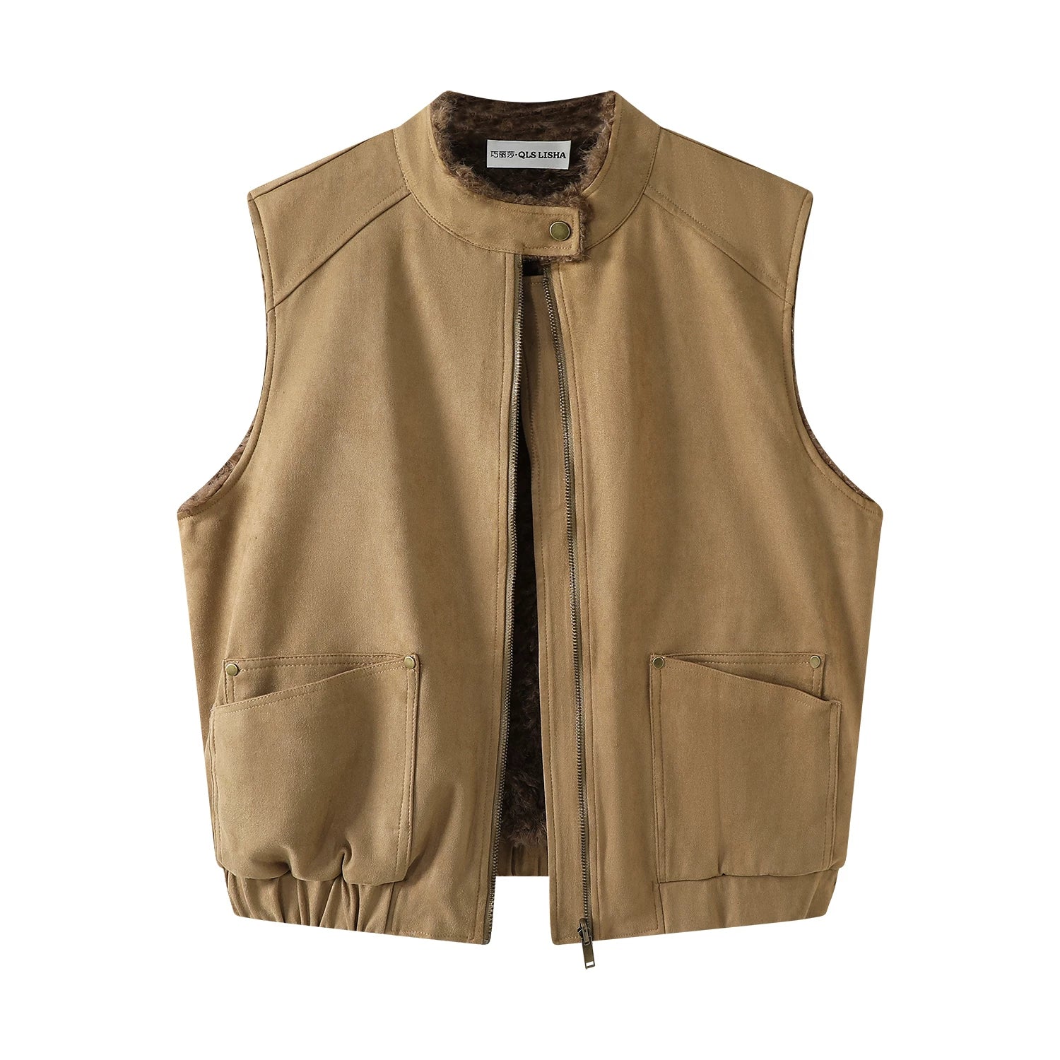 Chorlisa Qadınlar üçün Koreya Qəşəng Geriyə Bərpa Olunan Jilet, Payız/Qış Retro Quzu Yunlu Üst Geyim, Dəbli və Dəbli