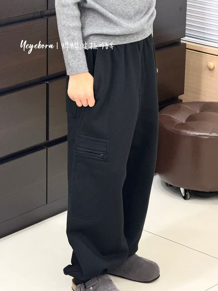 Bora uşaq çox yönlü gündəlik idman şalvarı 2025 oğlanlar üçün payız və qış yun astarlı idman şalvarı qızlar üçün qalınlaşdırılmış yük şalvarı