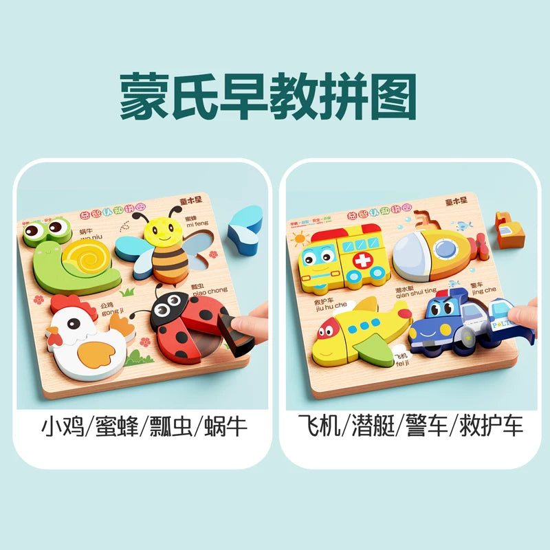 3-6 yaşlı uşaqlar üçün 3D Montessori tapmacası, əl işi oyuncaq, körpələr üçün hədiyyə, taxta uyğun tapmaca lövhəsi