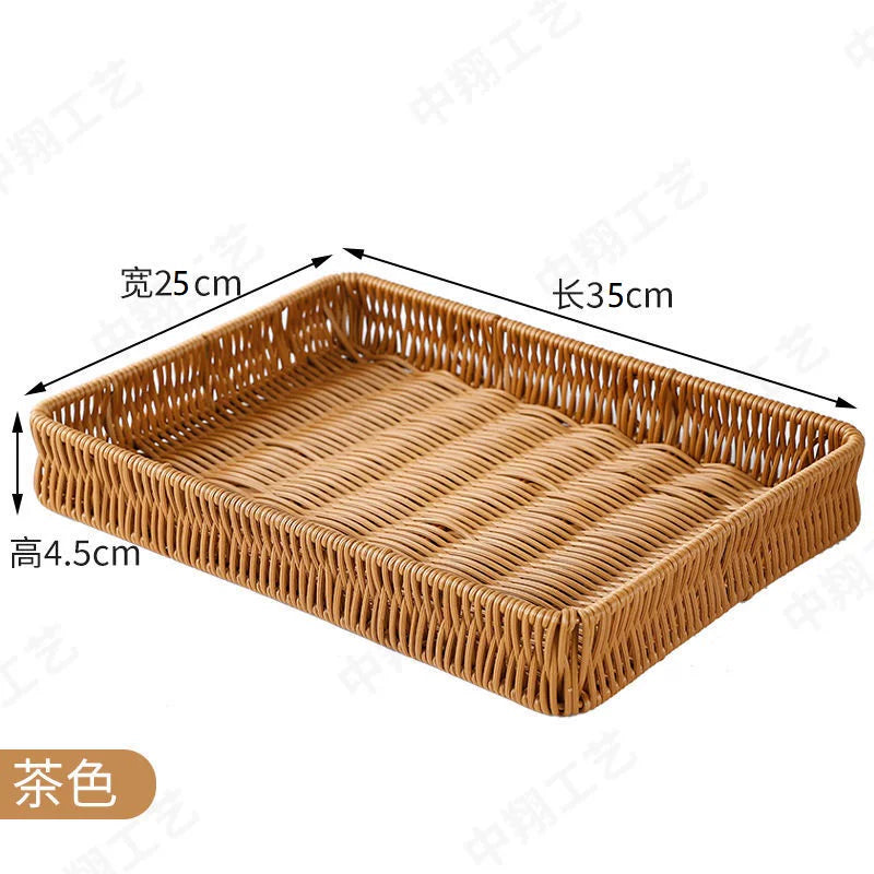Plastik rattan əllə toxunmuş çörək səbəti supermarket meyvə, tərəvəz, konfet və qurudulmuş meyvə boşqab ekranı meyvə səbəti sendviç saxlama səbəti