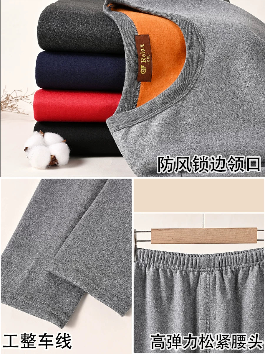 Kişilər üçün qış termal alt paltarı, qalınlaşmış flis astarlı termal alt paltarı, dairəvi yaxalı termal əsas təbəqəli pambıq alt köynək, qadın cütlük dəsti