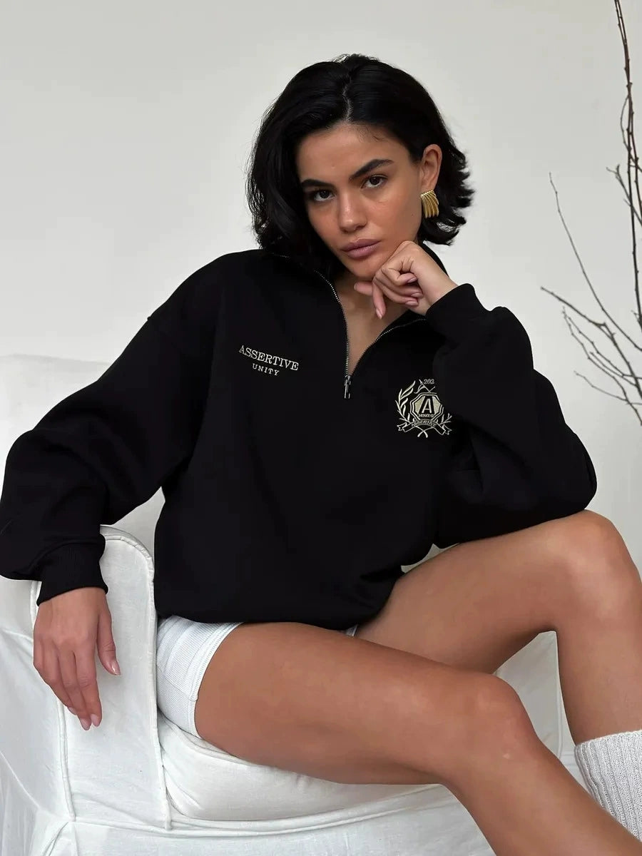 Yeni Avropa və Amerika üslubunda boş naxışlı yarım fermuarlı sviter.