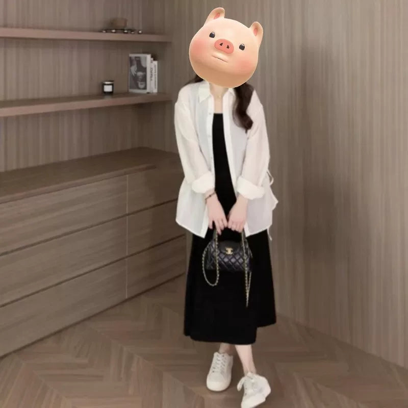 Böyük ölçülü qadınlar üçün gündəlik, ətəkləri bölünmüş nazik günəşdən qoruyucu köynək, uzunqol, yeni yay üslubunda, geniş formalı, böyük ölçülü qadınlar üçün arıqladıcı gödəkçə/top.