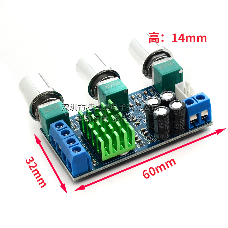XH-M567 TPA3116D2 iki kanallı rəqəmsal güc gücləndirici lövhəsi 12-24v yüksək və aşağı bas tənzimləmə lövhəsi ikili 80W gücündədir