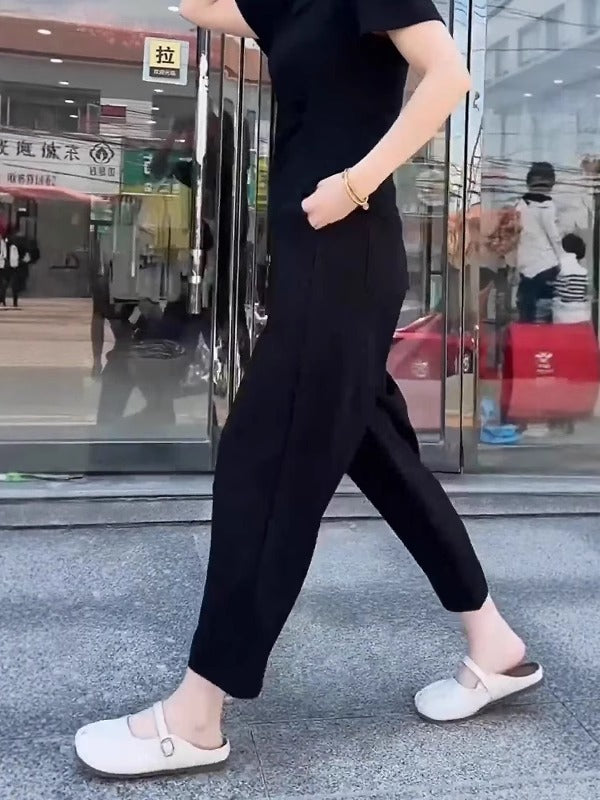 Qadınlar üçün böyük ölçülü dəbli düz ayaqlı gündəlik şalvarlar, bir az kök qızlar üçün yay bestselleri, arıqladıcı, geniş, pərdəli, qısa hərəm şalvarları