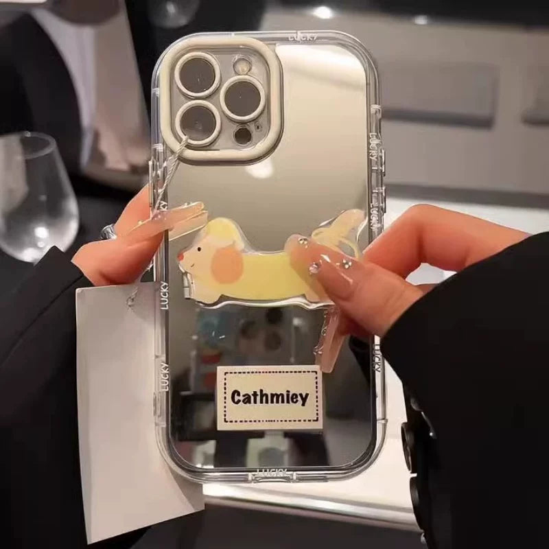 Apple 17pro mobil telefon qutusu üçün uyğundur 16E güzgü puppy 14 braket iphone13promax yeni 11 qadın xs/xr qabaqcıl 12 sevimli 15plus hər şey daxil 17air yıxılmağa qarşı qoruyucu örtük